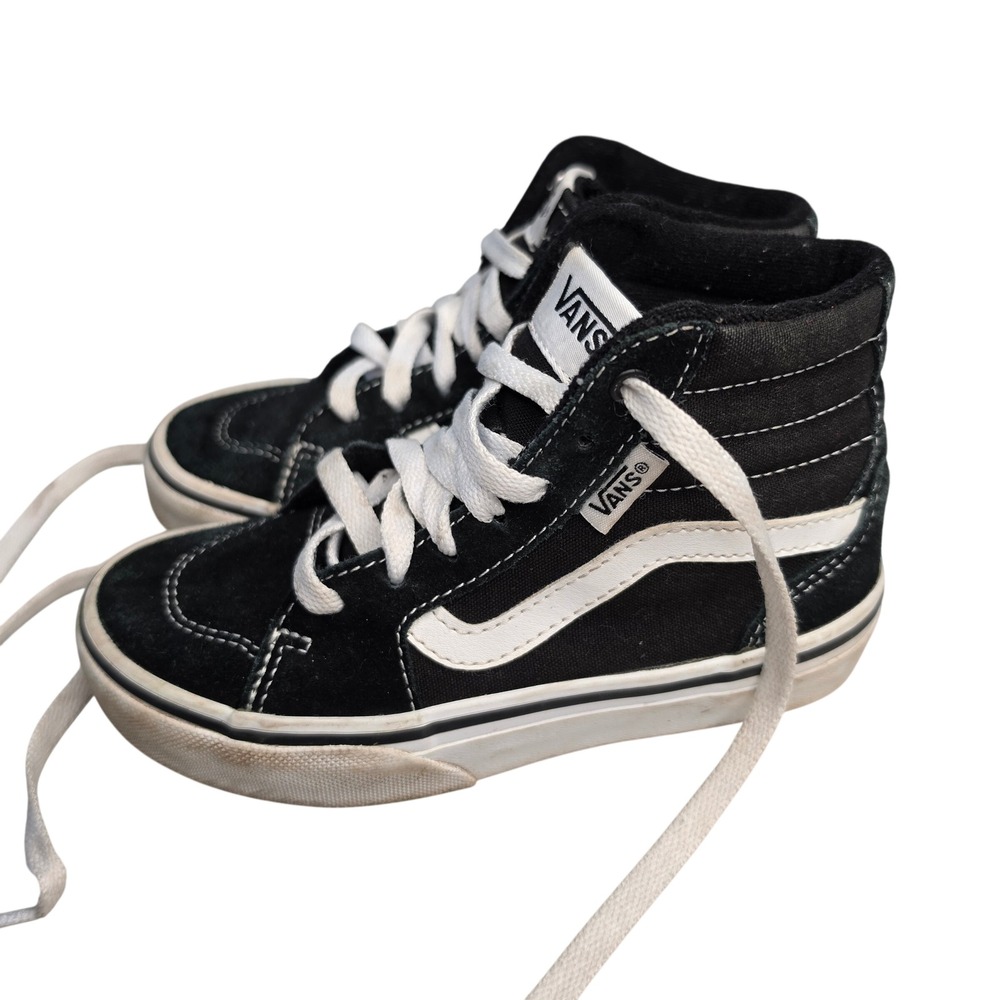 Vans Sk8-Hi Sneakers Kids Size 12 Black White High Top Suede Canvas Skate Shoes